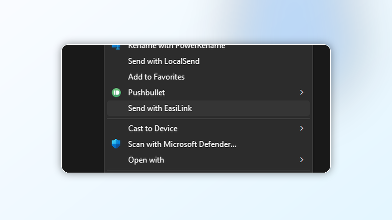 Send with EasiLink in the Windows right click menu