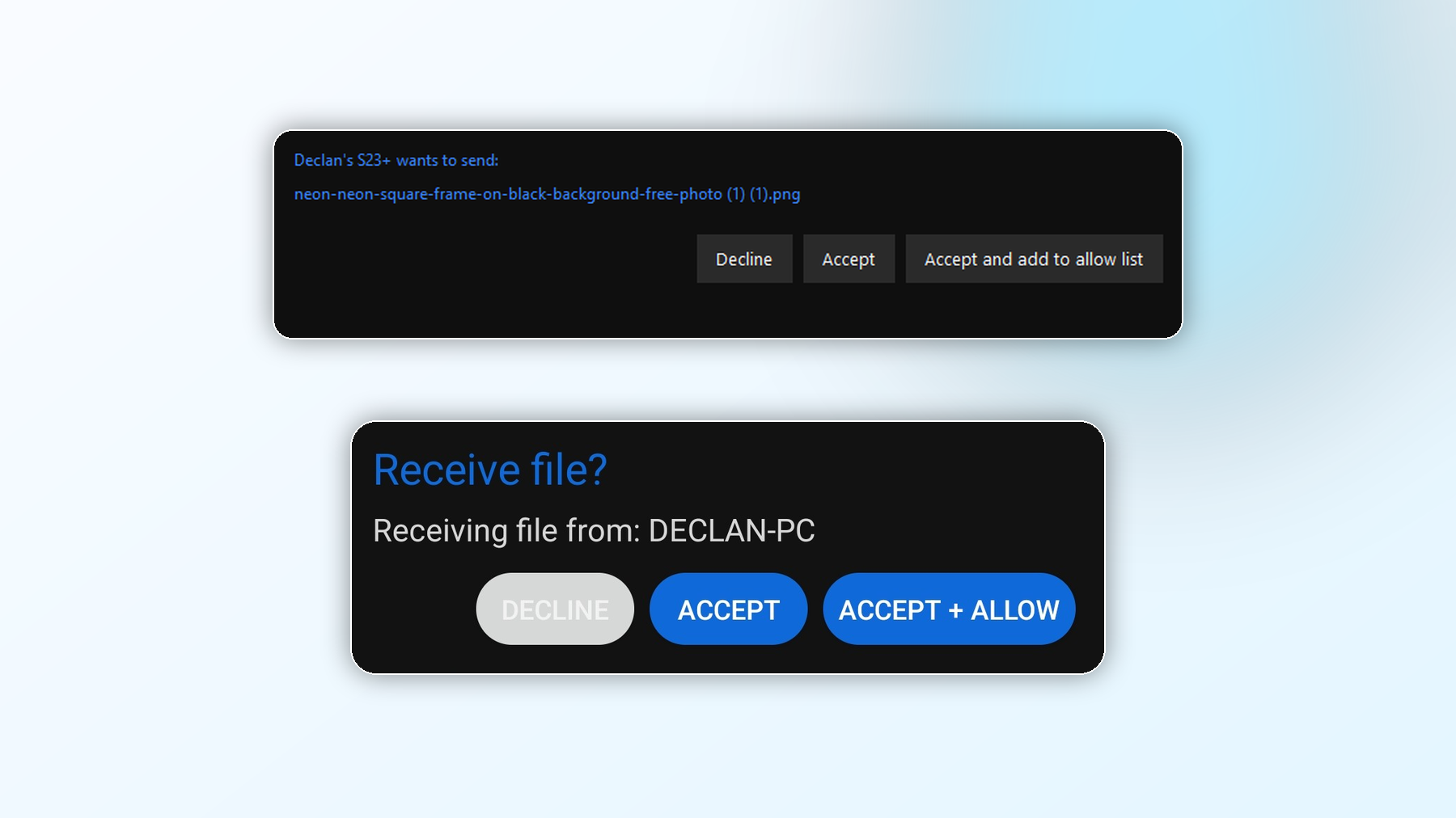 EasiLink receive popup on Windows